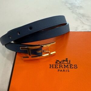 Hermes Behapi Triple Tour Bleu Electrique Leather Bracelet size small